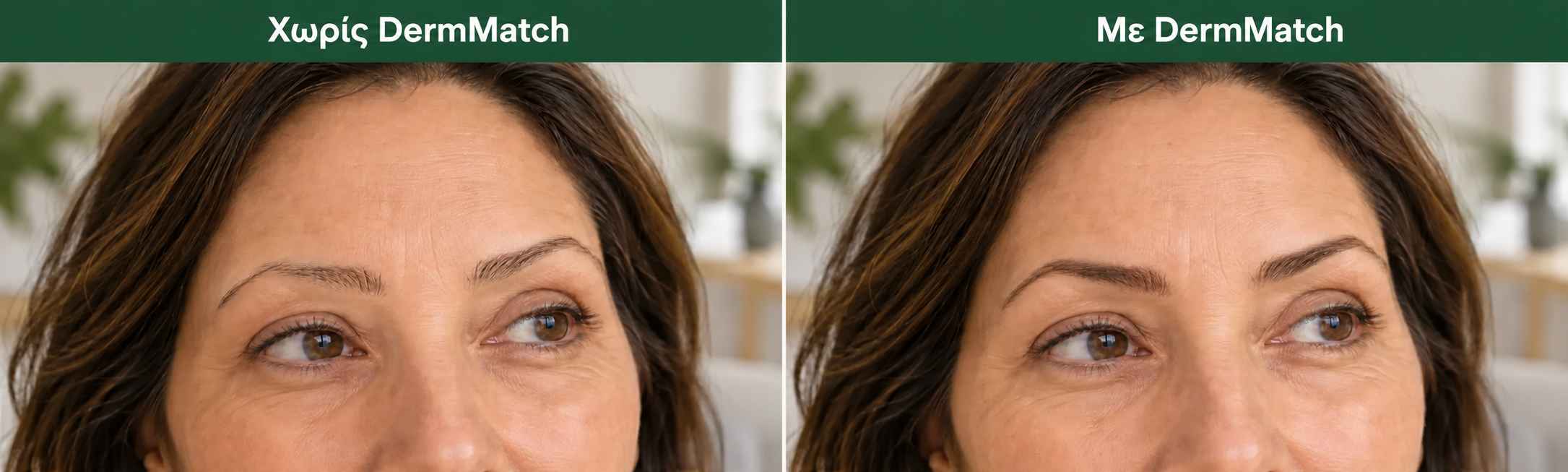 Ενδεικτική σύγκριση φρυδιών χωρίς και με DermMatch